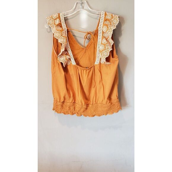 Broadway 38 Top Womens Yellow Gold Embroidered V Neck Boho Size lg - Picture 2 of 3